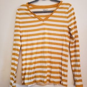 Yellow and white striped long sleeve top